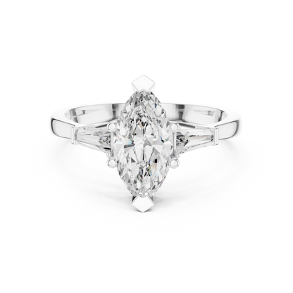 Marquise Three-Stone Diamond Ring with Baguette Side Stones