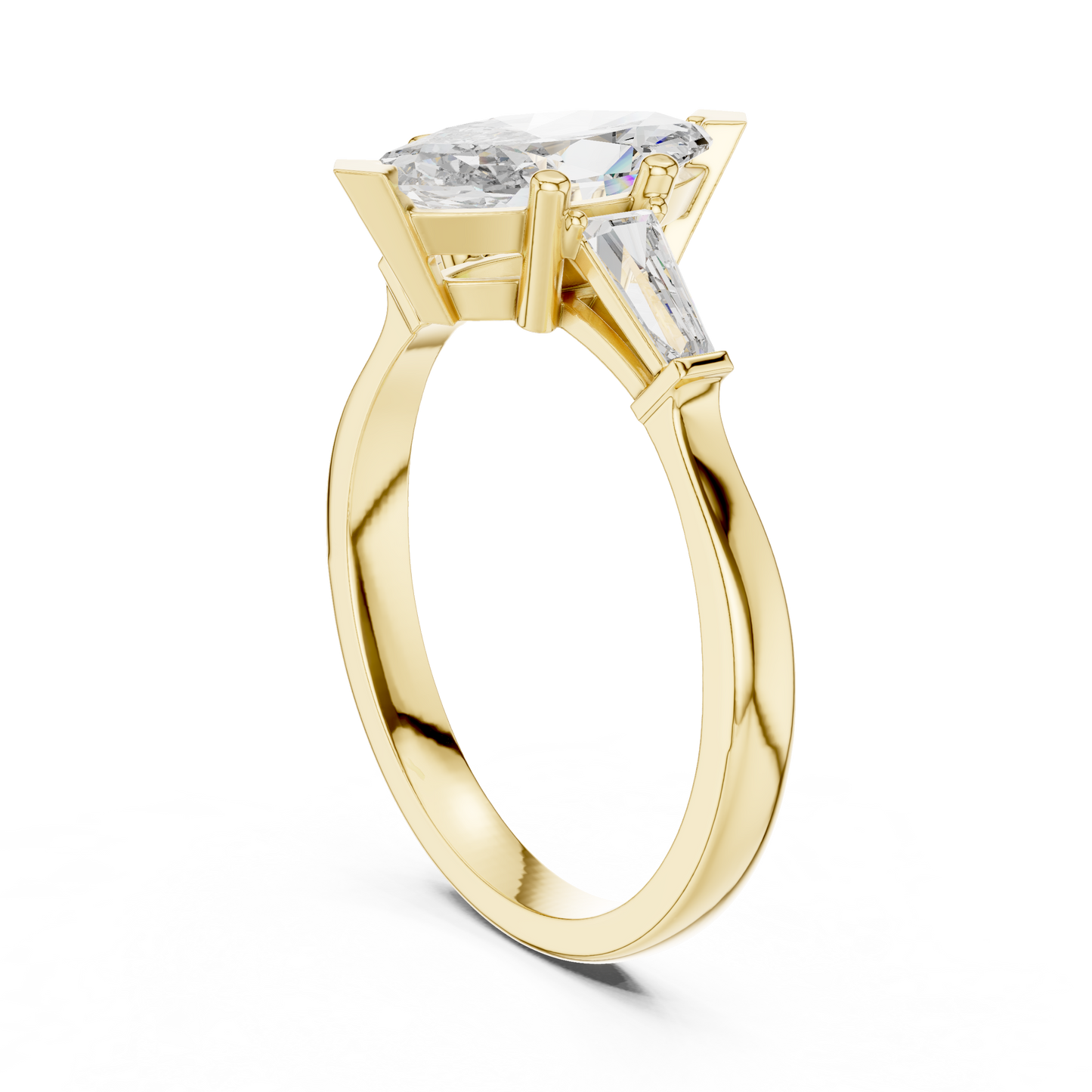 Marquise Three-Stone Diamond Ring with Baguette Side Stones