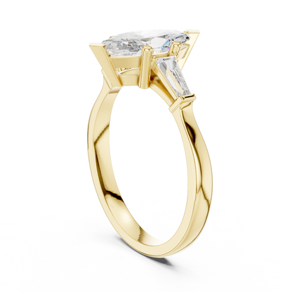 Marquise Three-Stone Diamond Ring with Baguette Side Stones