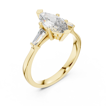 Marquise Three-Stone Diamond Ring with Baguette Side Stones