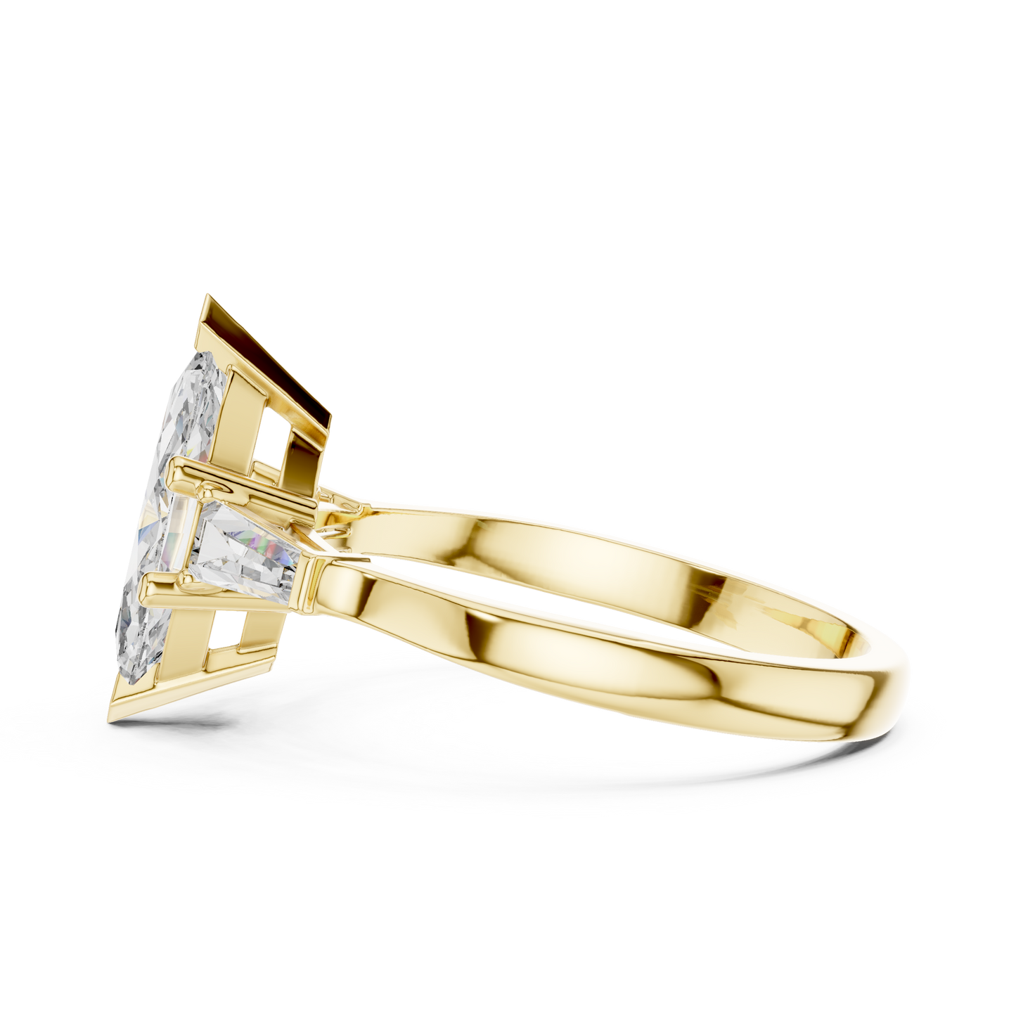 Marquise Three-Stone Diamond Ring with Baguette Side Stones