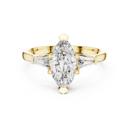 Marquise Three-Stone Diamond Ring with Baguette Side Stones