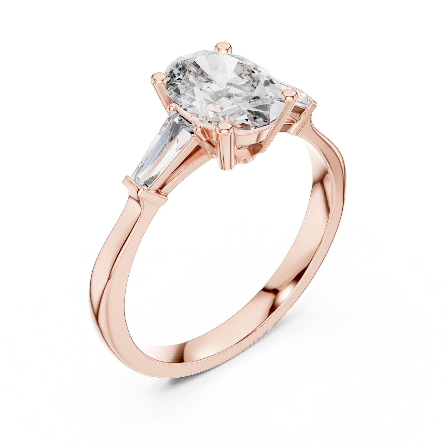 Oval and Baguette Three-Stone Diamond Ring