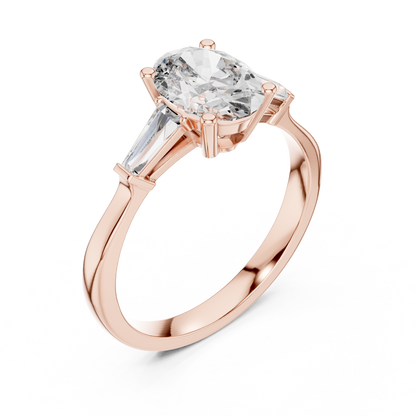 Oval and Baguette Three-Stone Diamond Ring
