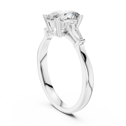 Oval and Baguette Three-Stone Diamond Ring