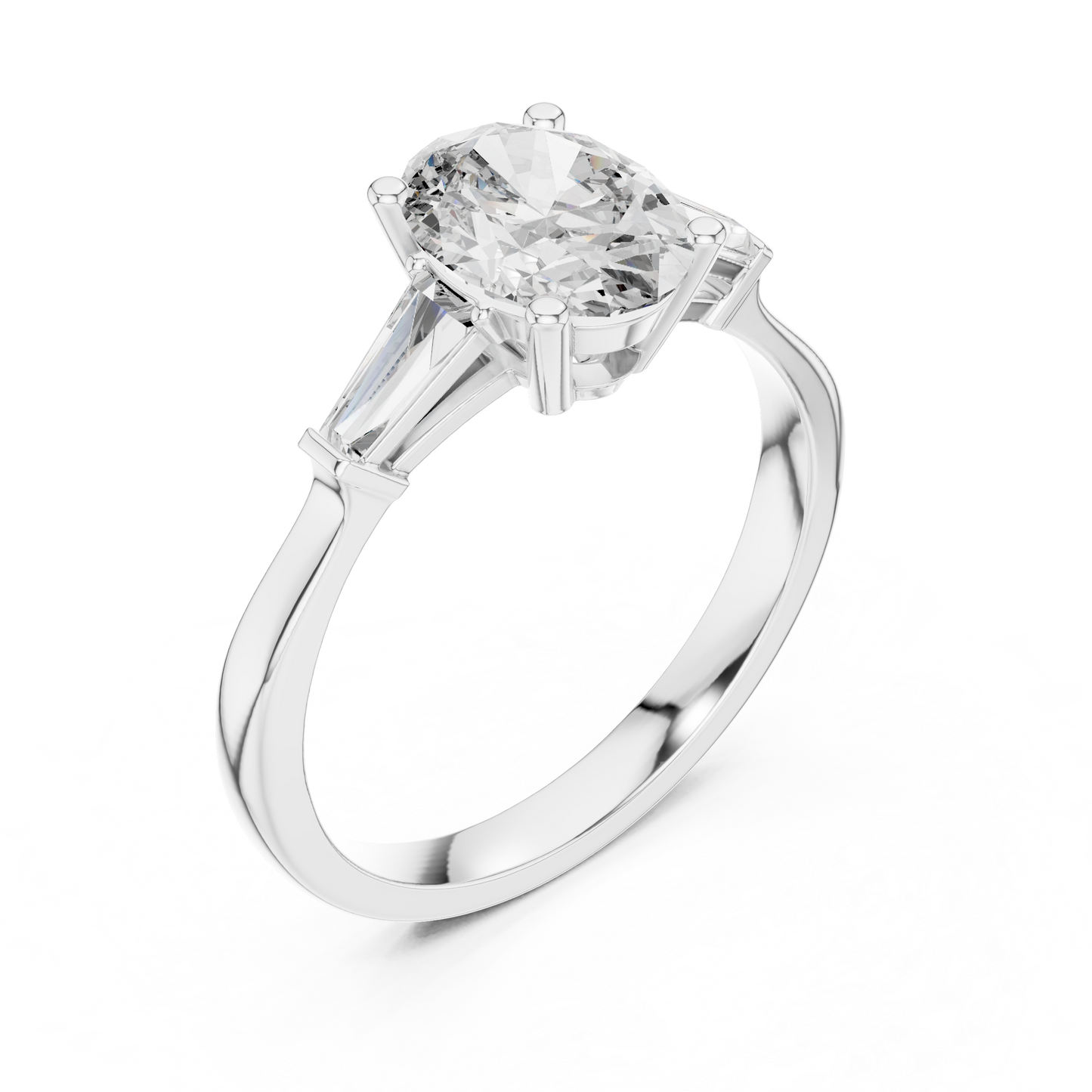 Oval and Baguette Three-Stone Diamond Ring