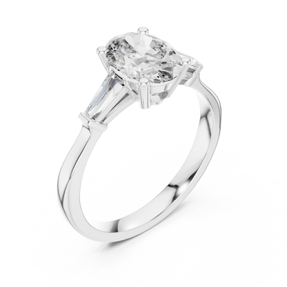 Oval and Baguette Three-Stone Diamond Ring