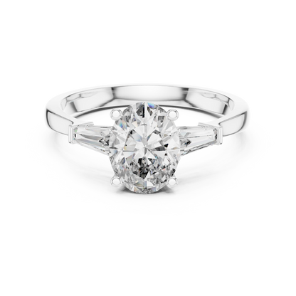 Oval and Baguette Three-Stone Diamond Ring