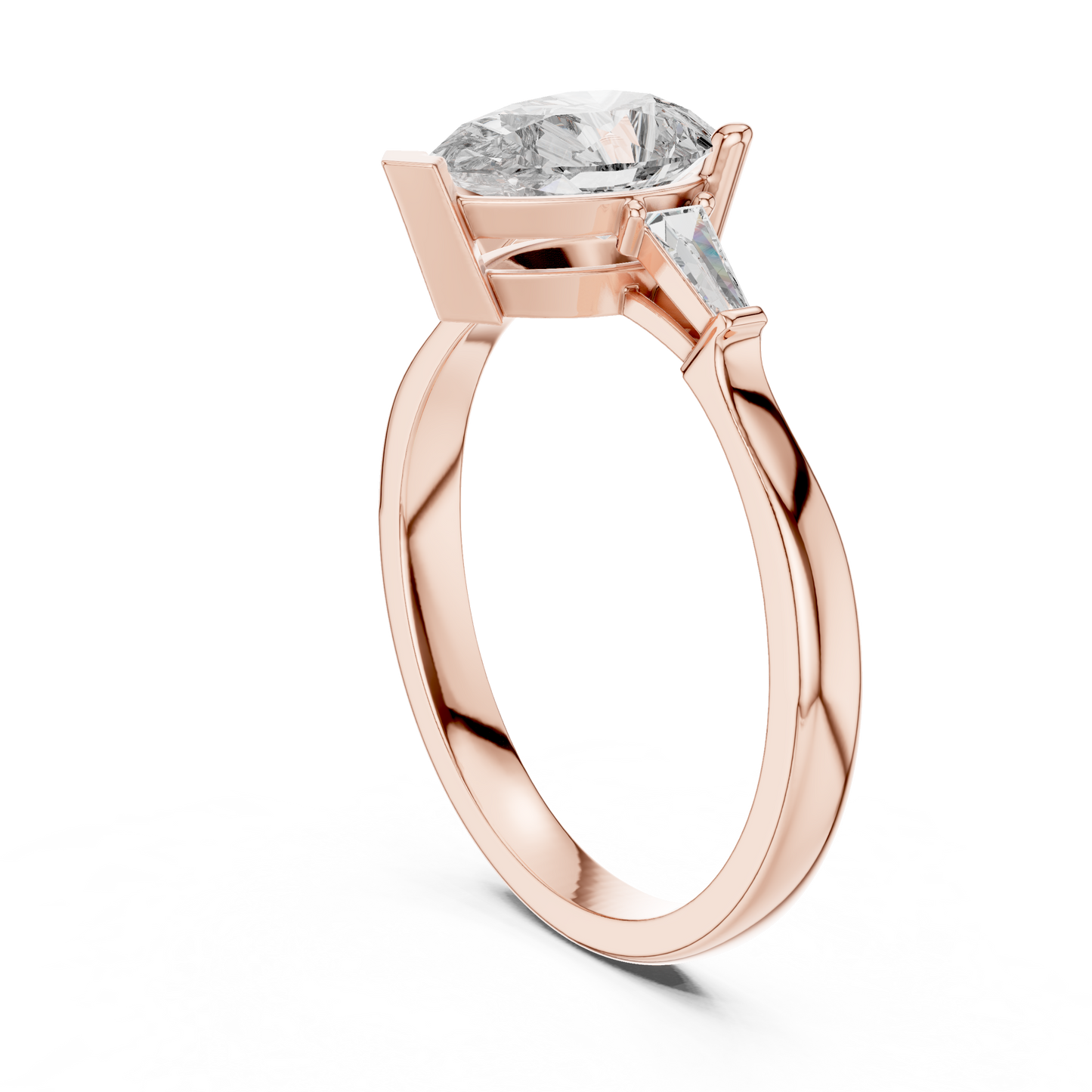 Pear Cut Diamond Ring with Baguette Side Stones