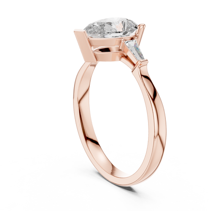 Pear Cut Diamond Ring with Baguette Side Stones