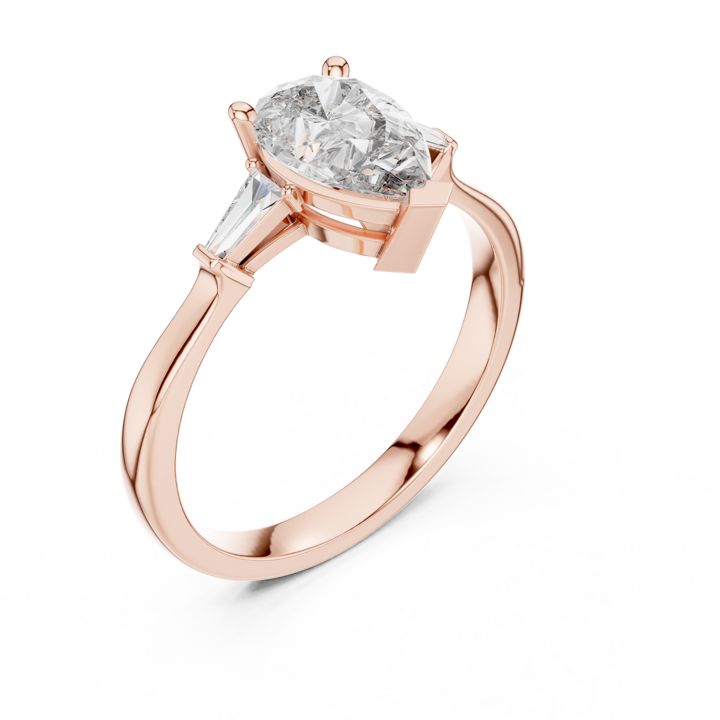 Pear Cut Diamond Ring with Baguette Side Stones