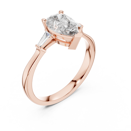 Pear Cut Diamond Ring with Baguette Side Stones