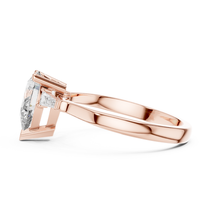 Pear Cut Diamond Ring with Baguette Side Stones