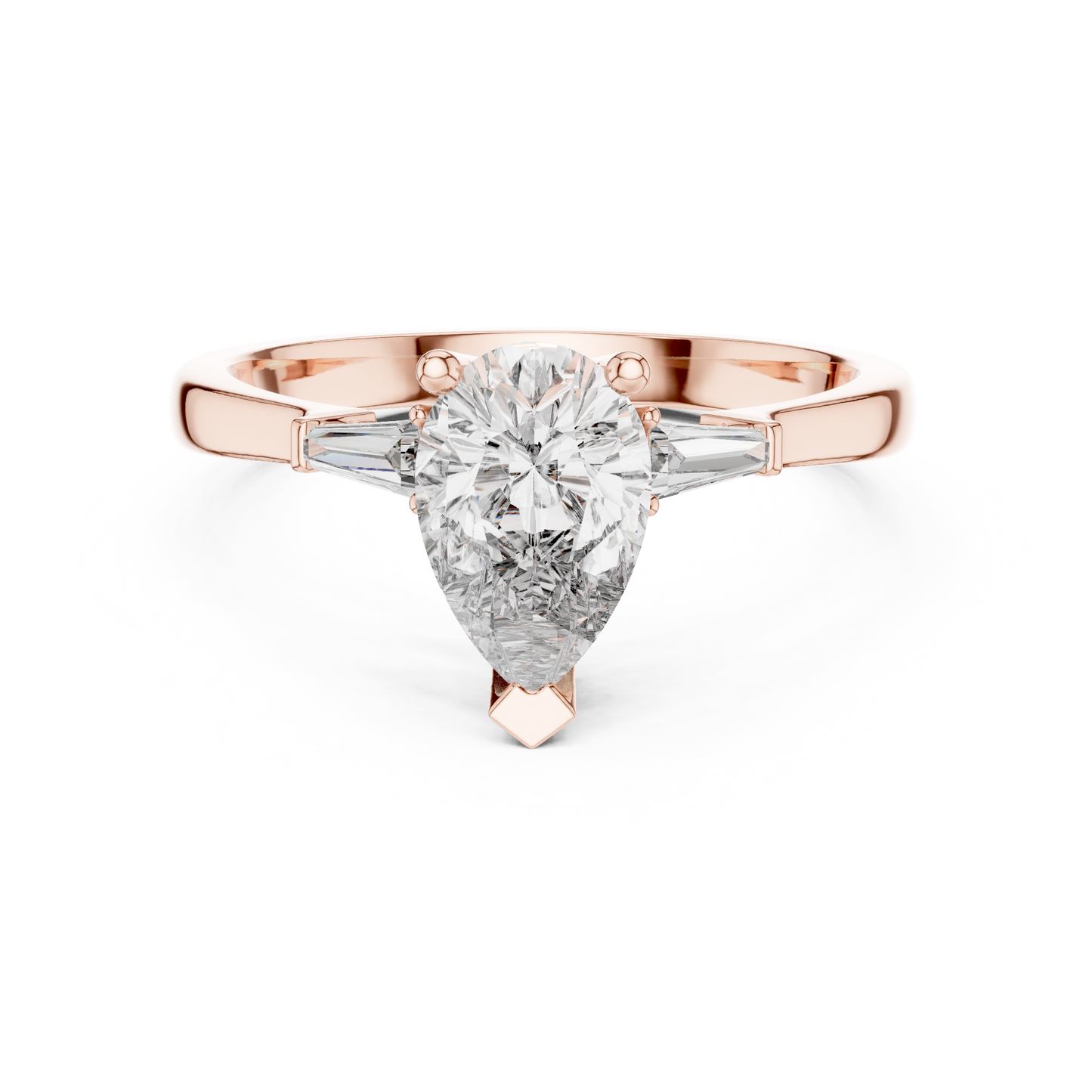 Pear Cut Diamond Ring with Baguette Side Stones