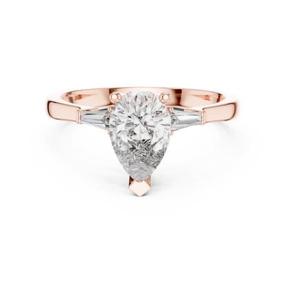 Pear Cut Diamond Ring with Baguette Side Stones