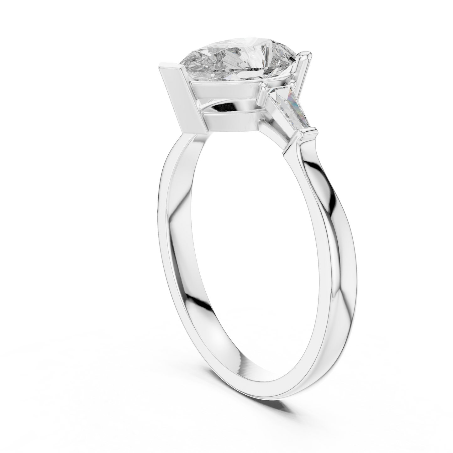 Pear Cut Diamond Ring with Baguette Side Stones
