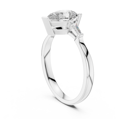Pear Cut Diamond Ring with Baguette Side Stones