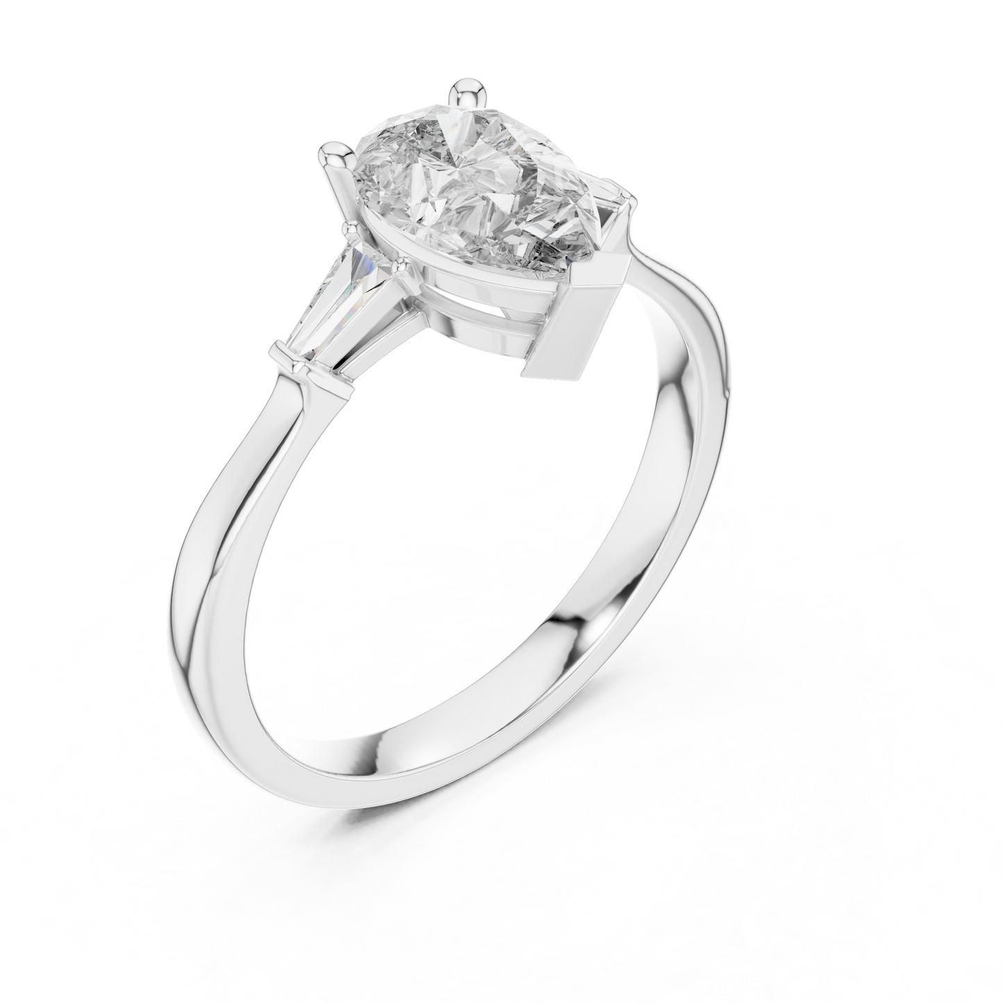 Pear Cut Diamond Ring with Baguette Side Stones