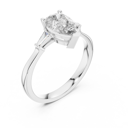 Pear Cut Diamond Ring with Baguette Side Stones