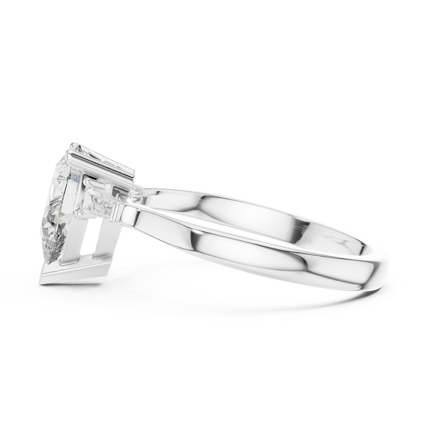 Pear Cut Diamond Ring with Baguette Side Stones