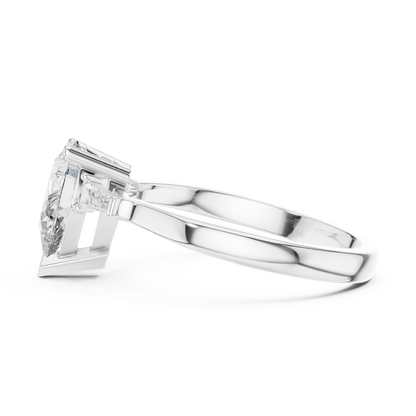 Pear Cut Diamond Ring with Baguette Side Stones