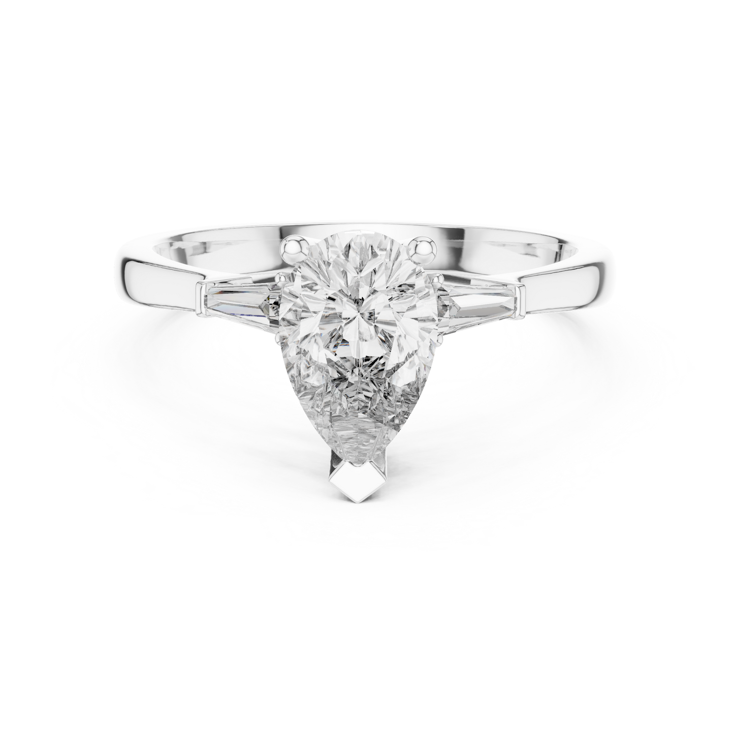 Pear Cut Diamond Ring with Baguette Side Stones