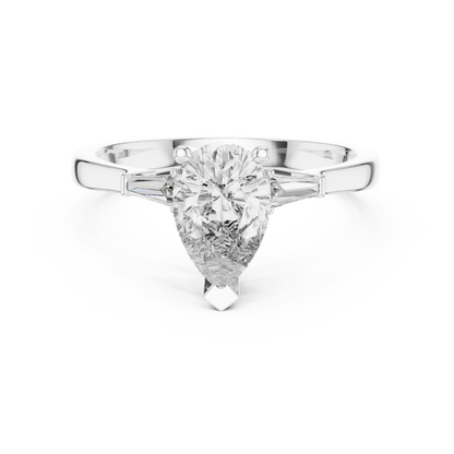 Pear Cut Diamond Ring with Baguette Side Stones