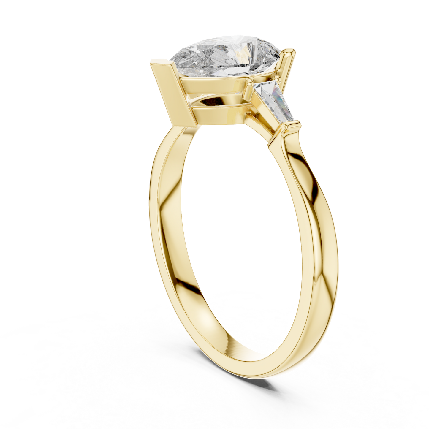 Pear Cut Diamond Ring with Baguette Side Stones