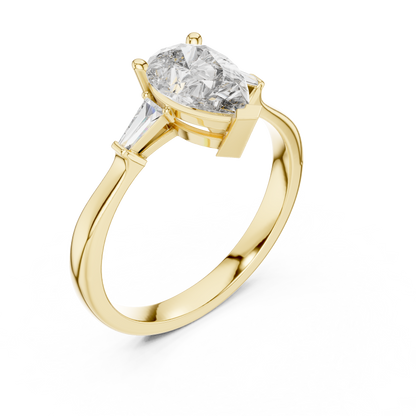 Pear Cut Diamond Ring with Baguette Side Stones