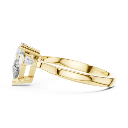 Pear Cut Diamond Ring with Baguette Side Stones