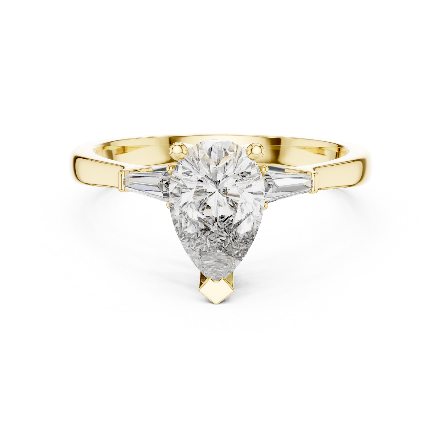Pear Cut Diamond Ring with Baguette Side Stones