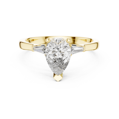 Pear Cut Diamond Ring with Baguette Side Stones