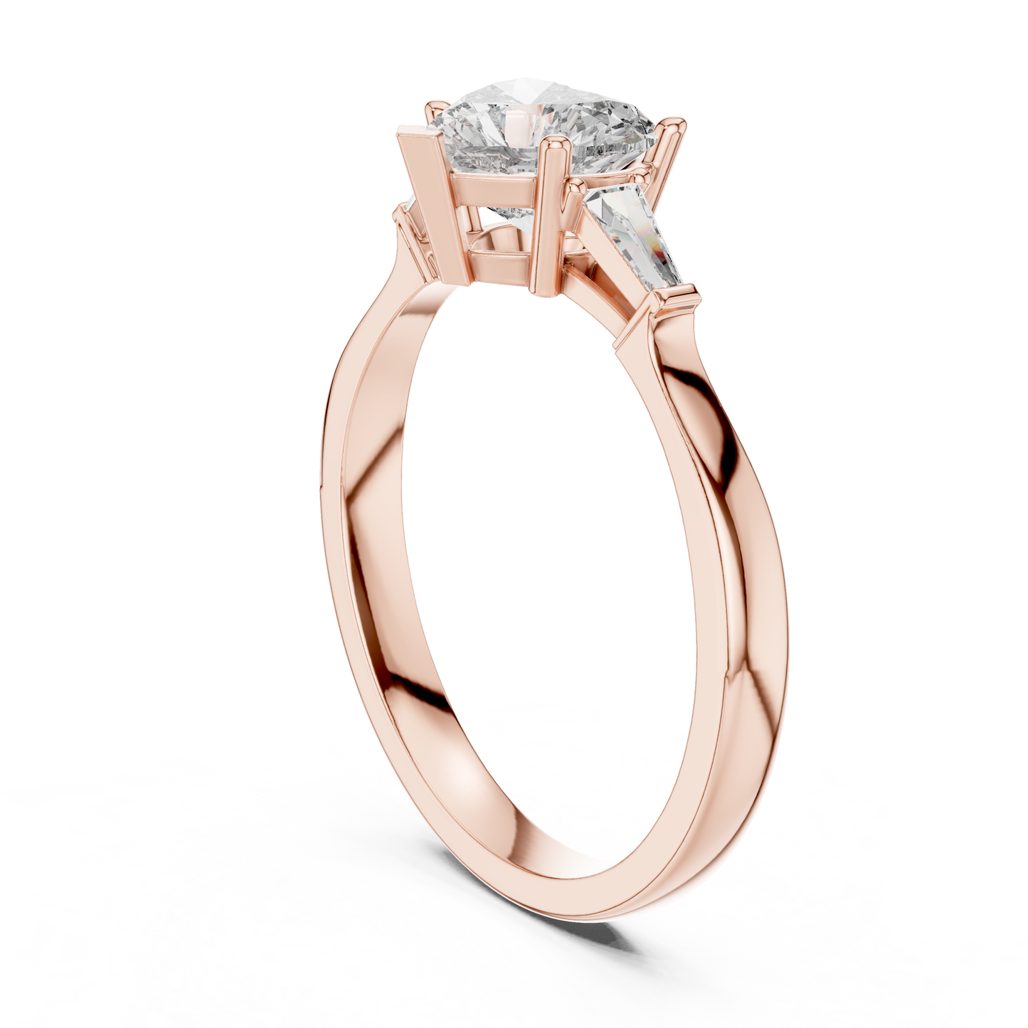 Heart Cut Diamond Ring with Baguette Side Stones