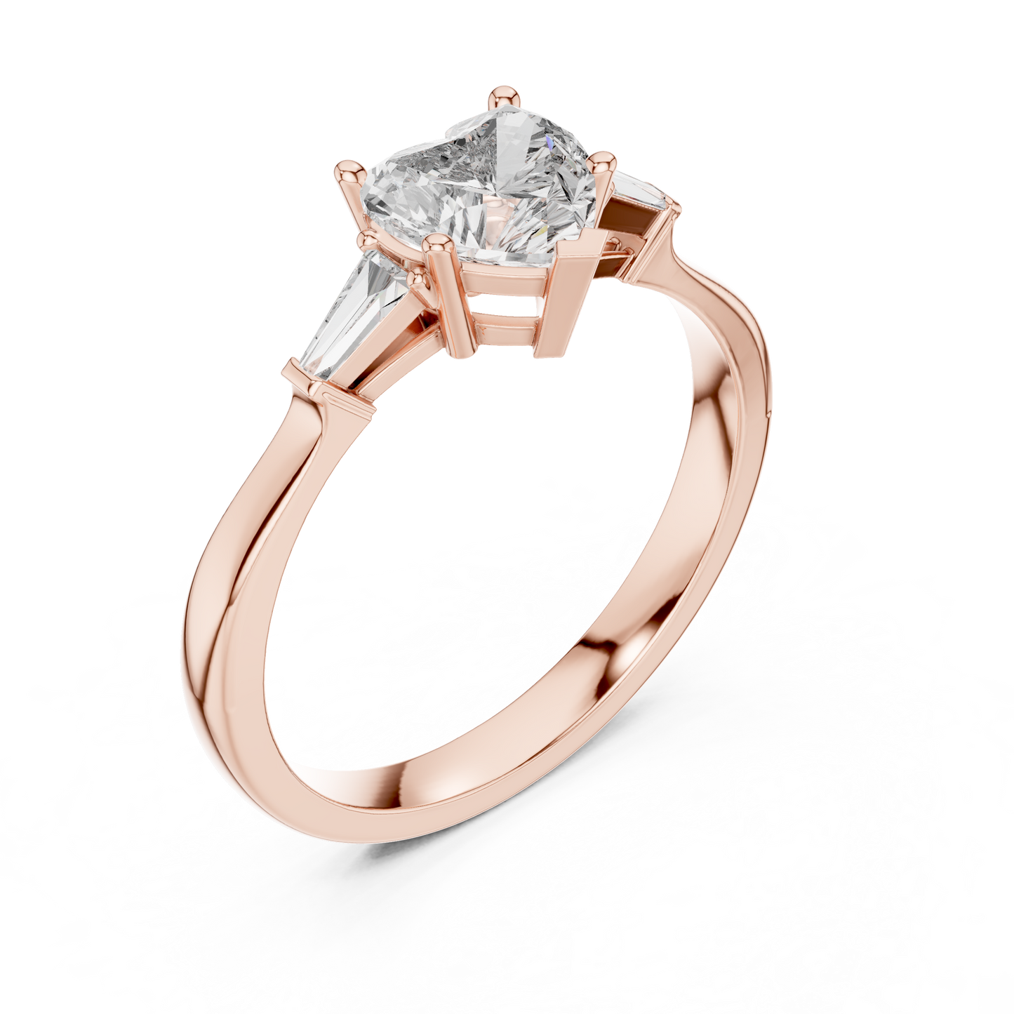 Heart Cut Diamond Ring with Baguette Side Stones