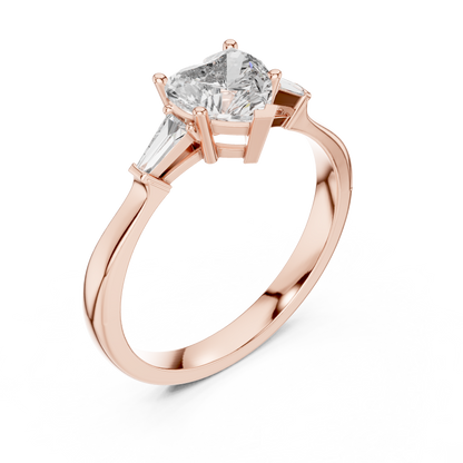 Heart Cut Diamond Ring with Baguette Side Stones