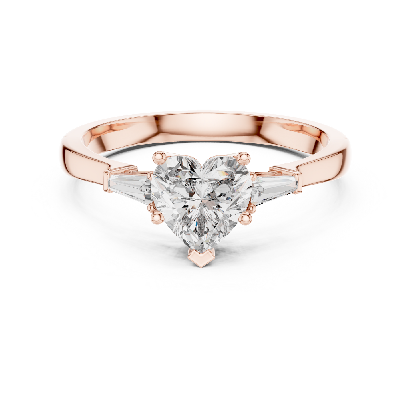 Heart Cut Diamond Ring with Baguette Side Stones