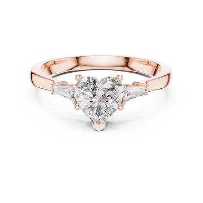 Heart Cut Diamond Ring with Baguette Side Stones