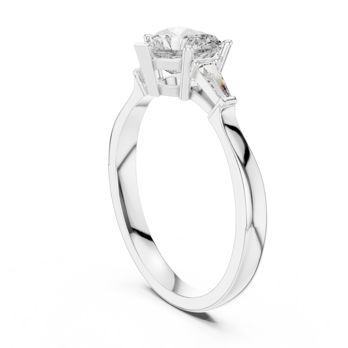 Heart Cut Diamond Ring with Baguette Side Stones