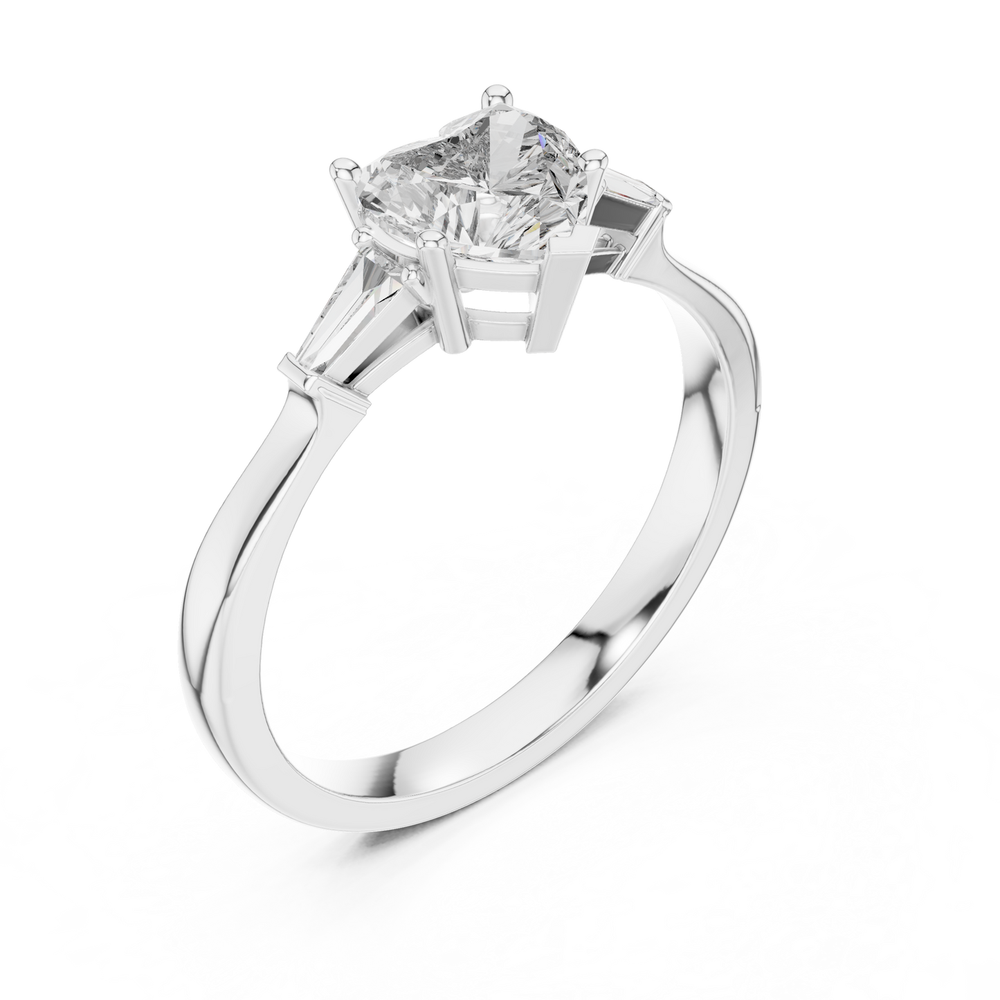 Heart Cut Diamond Ring with Baguette Side Stones
