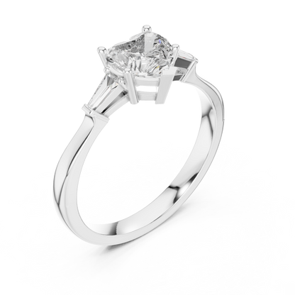 Heart Cut Diamond Ring with Baguette Side Stones