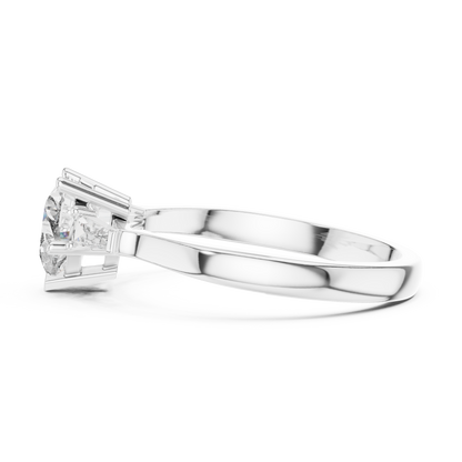 Heart Cut Diamond Ring with Baguette Side Stones