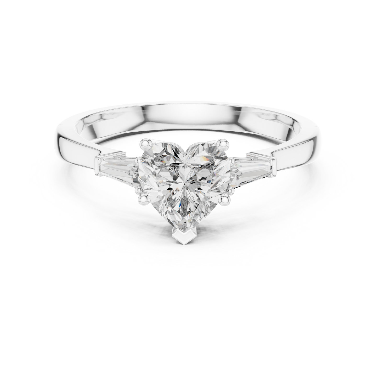 Heart Cut Diamond Ring with Baguette Side Stones