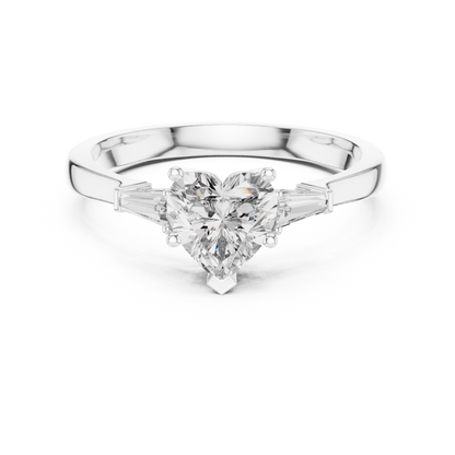 Heart Cut Diamond Ring with Baguette Side Stones