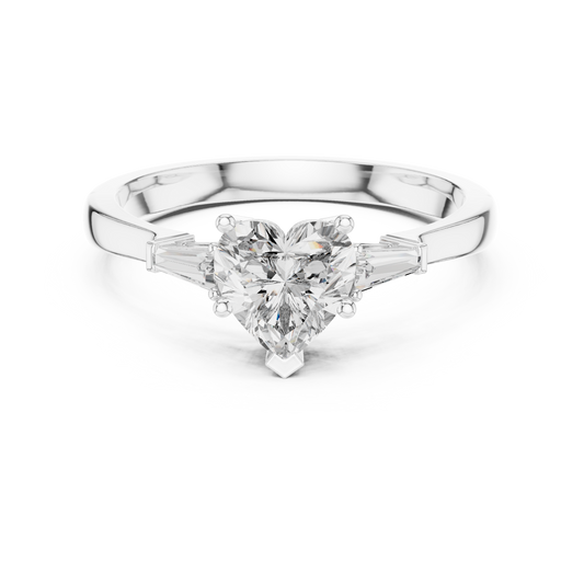 Heart Cut Diamond Ring with Baguette Side Stones