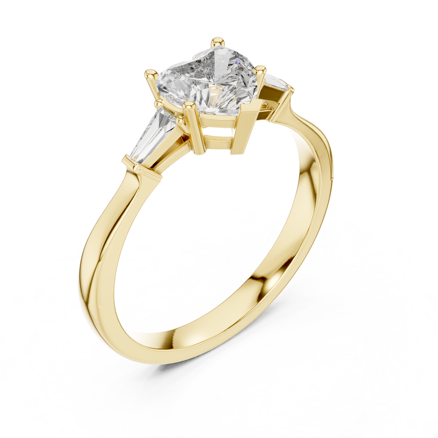 Heart Cut Diamond Ring with Baguette Side Stones