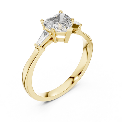 Heart Cut Diamond Ring with Baguette Side Stones
