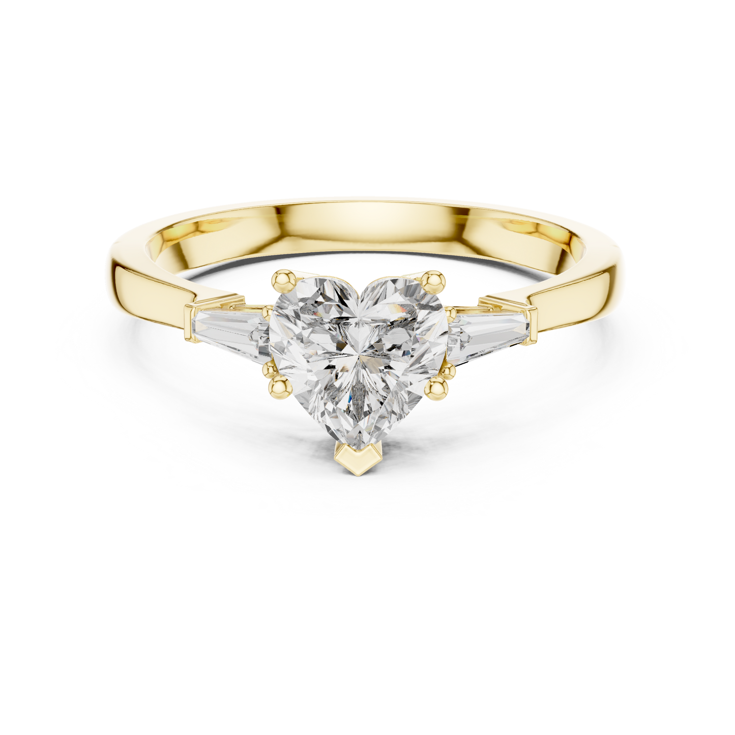 Heart Cut Diamond Ring with Baguette Side Stones