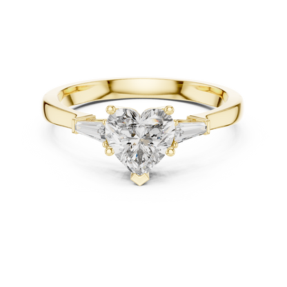 Heart Cut Diamond Ring with Baguette Side Stones