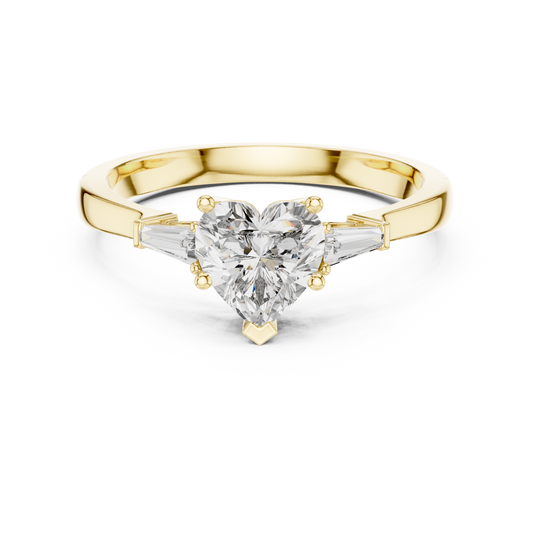 Heart Cut Diamond Ring with Baguette Side Stones