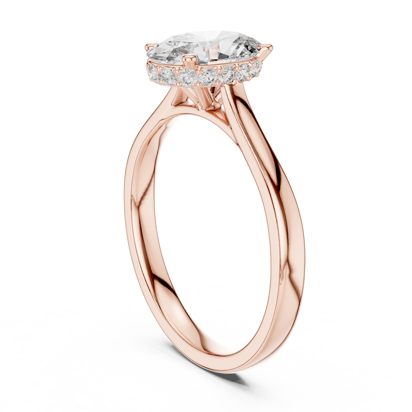 Oval Hidden Halo Engagement Ring with Pave Diamond Band
